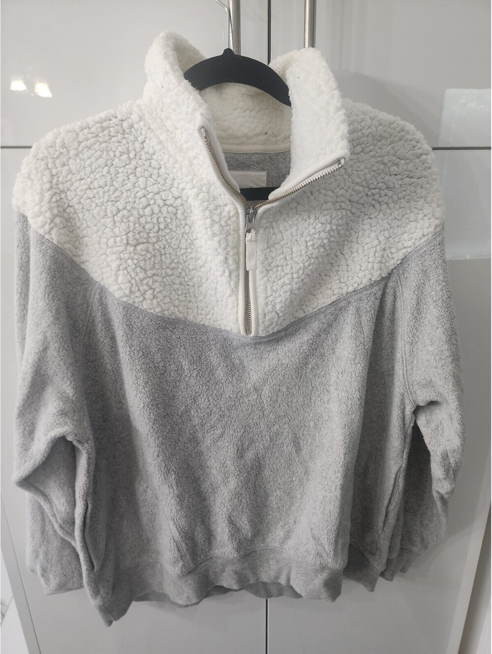 Aerie Women's Half-Zip Sherpa Pullover Sweatshirt, Size XS/TP, Gray and White
